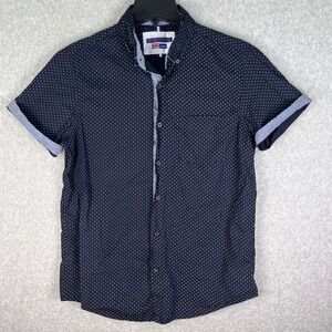 English Laundry Shirt Men's M Navy Blue Short Sleeve Button Up Polka Dot Print